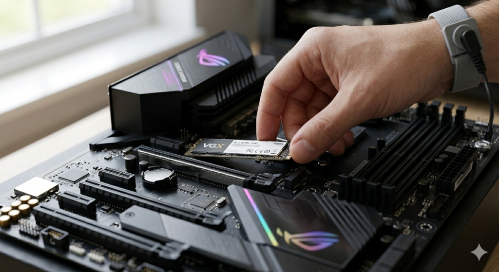 Kỹ thuật viên tại VGX Studio thực hiện nâng cấp ổ cứng SSD M.2 NVMe tốc độ cao cho máy tính