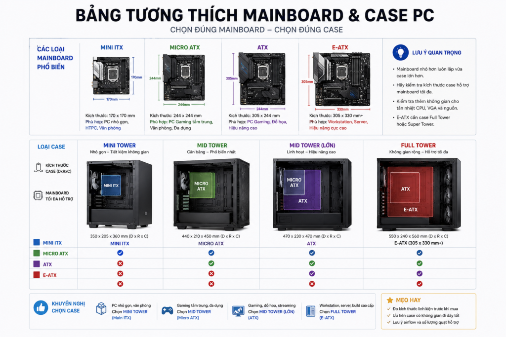 Chọn Case Theo Kích Thước Mainboard
